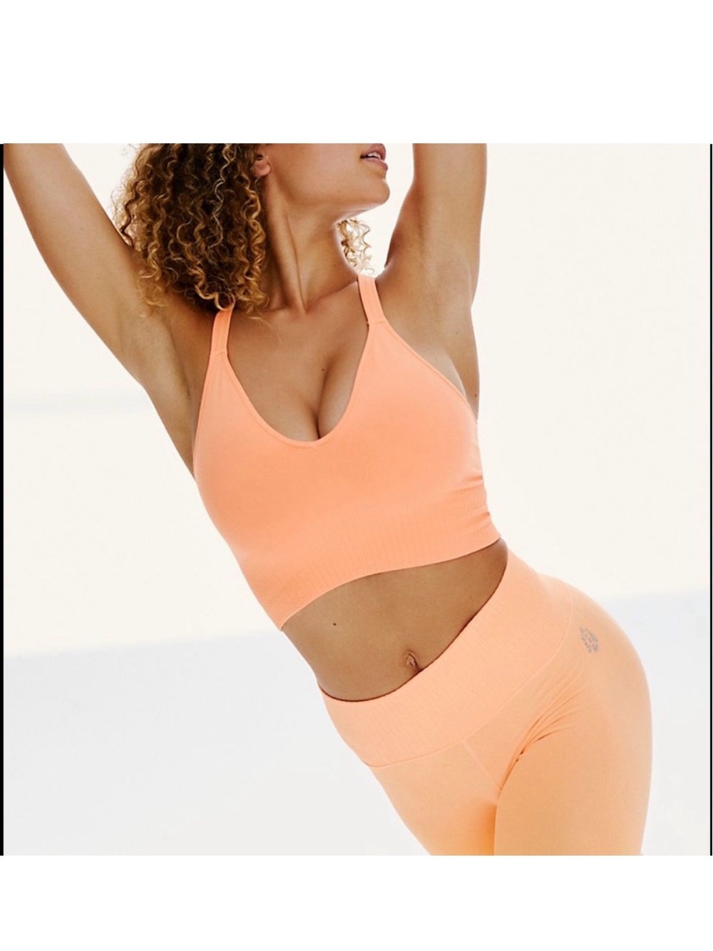 FP Movement Good Karma Bra Coral Orange Ribbed Racerback Sports Bra Size M/L